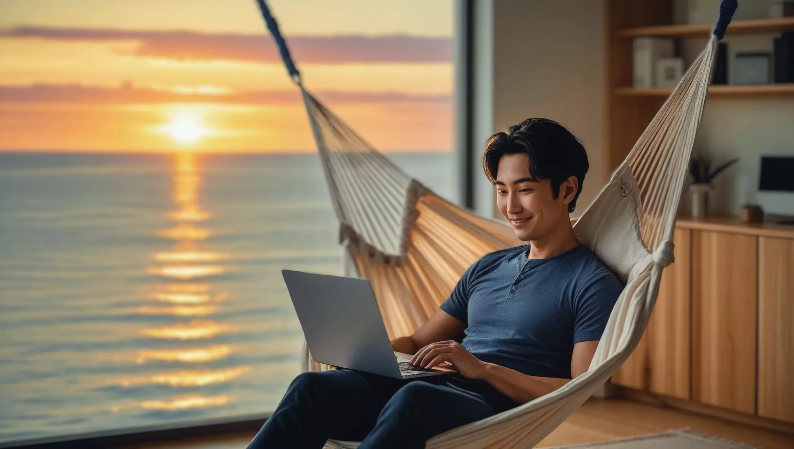 Home Office mit einem Laptop im Strandhaus