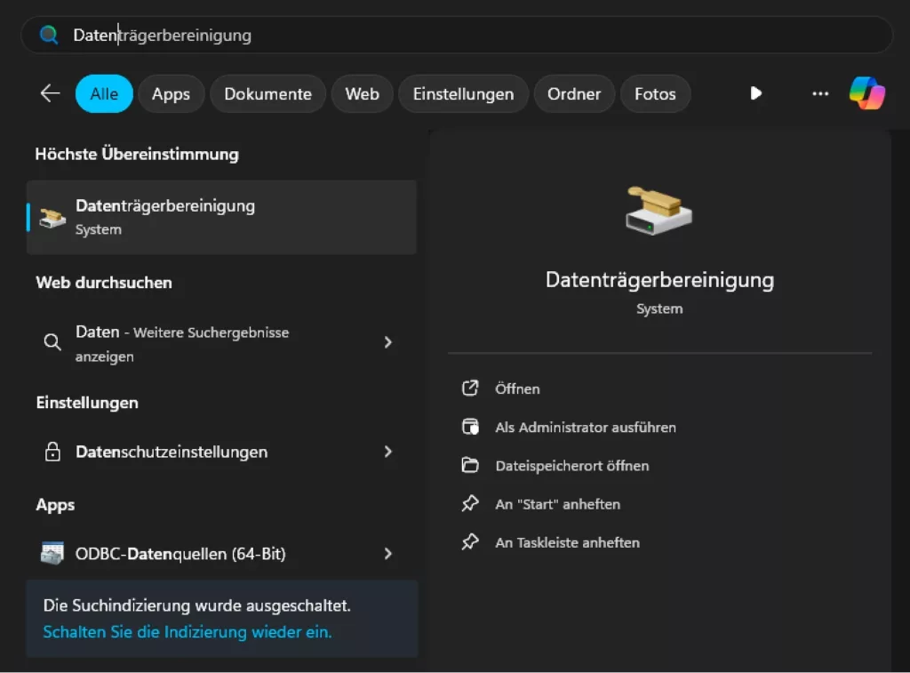 datentraegerbereinigung-windows11-Windows-Suche