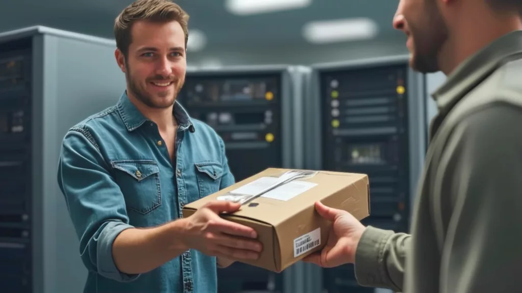 Was ist IT-Modernisierung-Titelbild- Person übergibt Paket an einem IT Techniker
