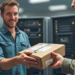 Was ist IT-Modernisierung-Titelbild- Person übergibt Paket an einem IT Techniker